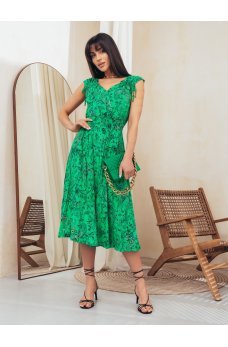 Зеленое яркое цветочное платье 