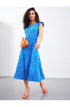 Синее завораживающее платье с принтом