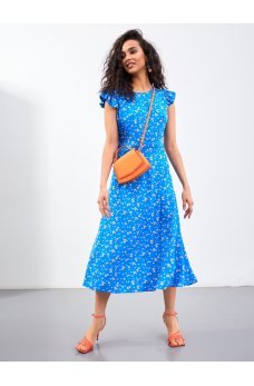 Синее завораживающее платье с принтом