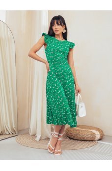 Зеленое привлекательное цветочное платье миди