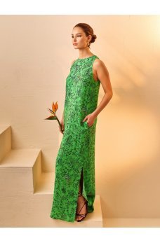 Зеленое изумительное платье макси с принтом