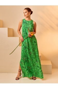 Зеленое изумительное платье макси с принтом
