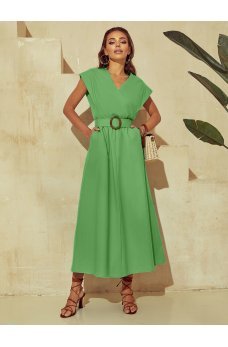 Нежное зеленое льняное эффектное однотонное платье макси