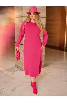 Розовое практичное однотонное платье миди