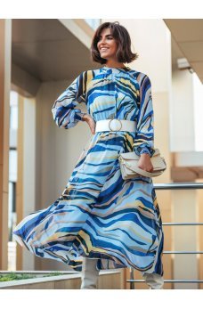 Голубое шикарное шифоновое платье миди