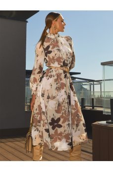 Бежевое цветочное элегантное платье из шифона