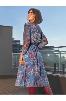 Серое лаконичное цветочное платье из шифона