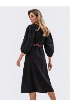 Черное изящное платье на пуговицах