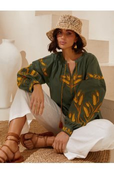 Зеленая женская блуза-вышиванка из хлопка