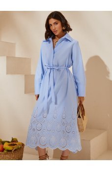 Голубое нежное платье-рубашка из коттона