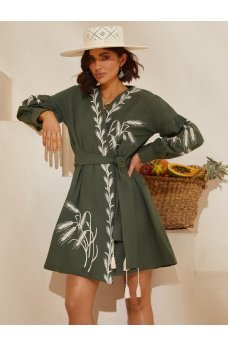 Зеленое трендовое женское платье-кимоно