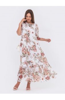 Белое женственное длинное платье из шифона