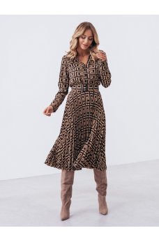 Бежевое волшебное принтованное платье-миди