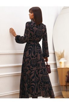 Коричневое роскошное женское платье миди из шифона