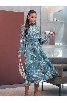 Зеленое романтическое платье-миди из шифона