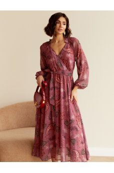 Розовое игривое женское платье-миди из шифона