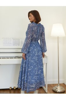 Голубое романтическое шифоновое платье