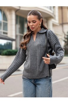 Серый практичный вязаный женский свитер