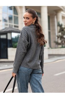 Серый практичный вязаный женский свитер