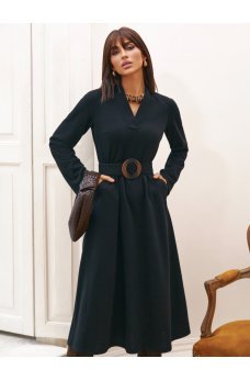 Черное женское ангоровое платье-миди