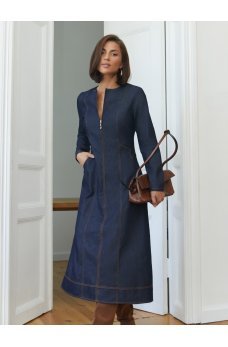 Темно-синее лаконичное джинсовое платье-миди