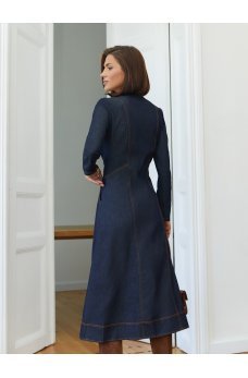 Темно-синее лаконичное джинсовое платье-миди