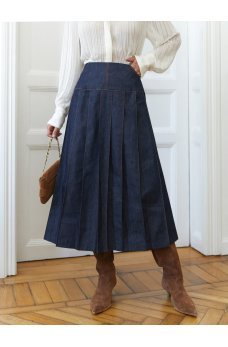 Темно-синяя джинсовая женская юбка-миди