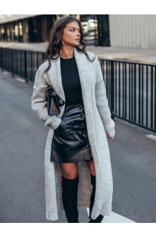 Серый актуальный вязаный женский кардиган