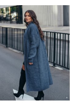 Синий шикарный длинный кардиган из полушерсти