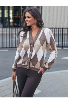 Коричневый модный женский кардиган с узором