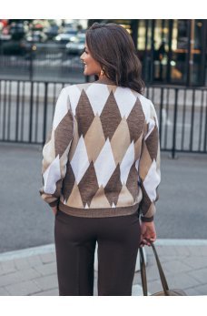 Коричневый модный женский кардиган с узором