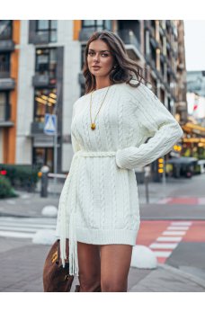 Теплое короткое платье-туника молочного цвета