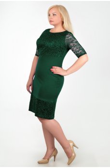 Нарядное темно-зеленое платье с гипюром
