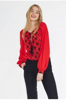 Красная изысканная женская блуза на завязках