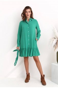 Зеленое практическое платье мини с оборкой