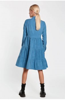 Голубое актуальное женское платье с карманами