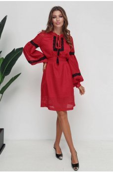 Красное уникальное шифоновое платье миди