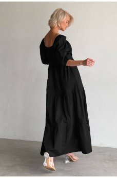 Черное изысканное длинное платье с кружевом