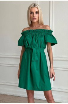 Зеленое короткое женское платье из хлопка