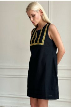 Черное элегантное платье мини из льна