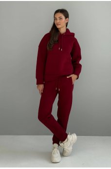 Базовый теплый спортивный костюм бордового цвета