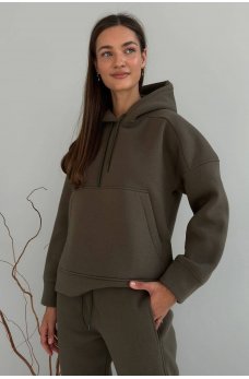 Актуальный спортивный костюм на флисе цвета хаки