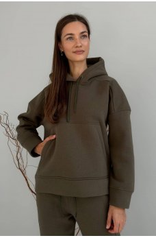 Актуальный спортивный костюм на флисе цвета хаки