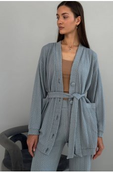 Серый женский фактурный костюм кофта-брюки