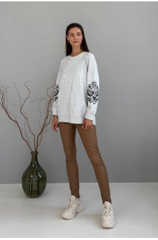 Утепленные женские кожаные лосины охрового цвета