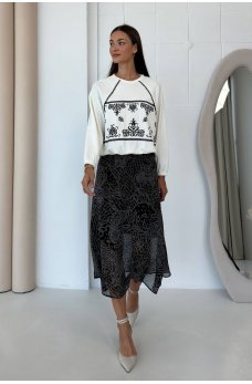 Черная женская шифоновая юбка-миди