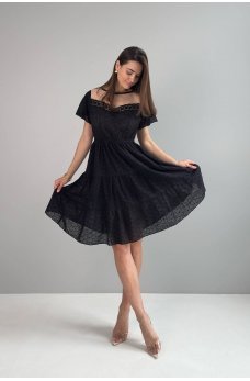 Черное игривое летнее платье из прошвы