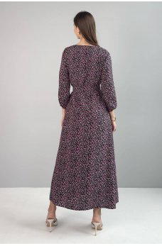 Черное цветочное платье макси из штапеля