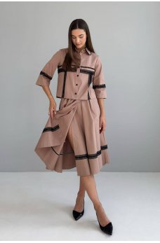 Трендовая женская юбка-миди цвета мокко