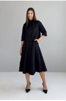 Черная модная женская льняная юбка-миди